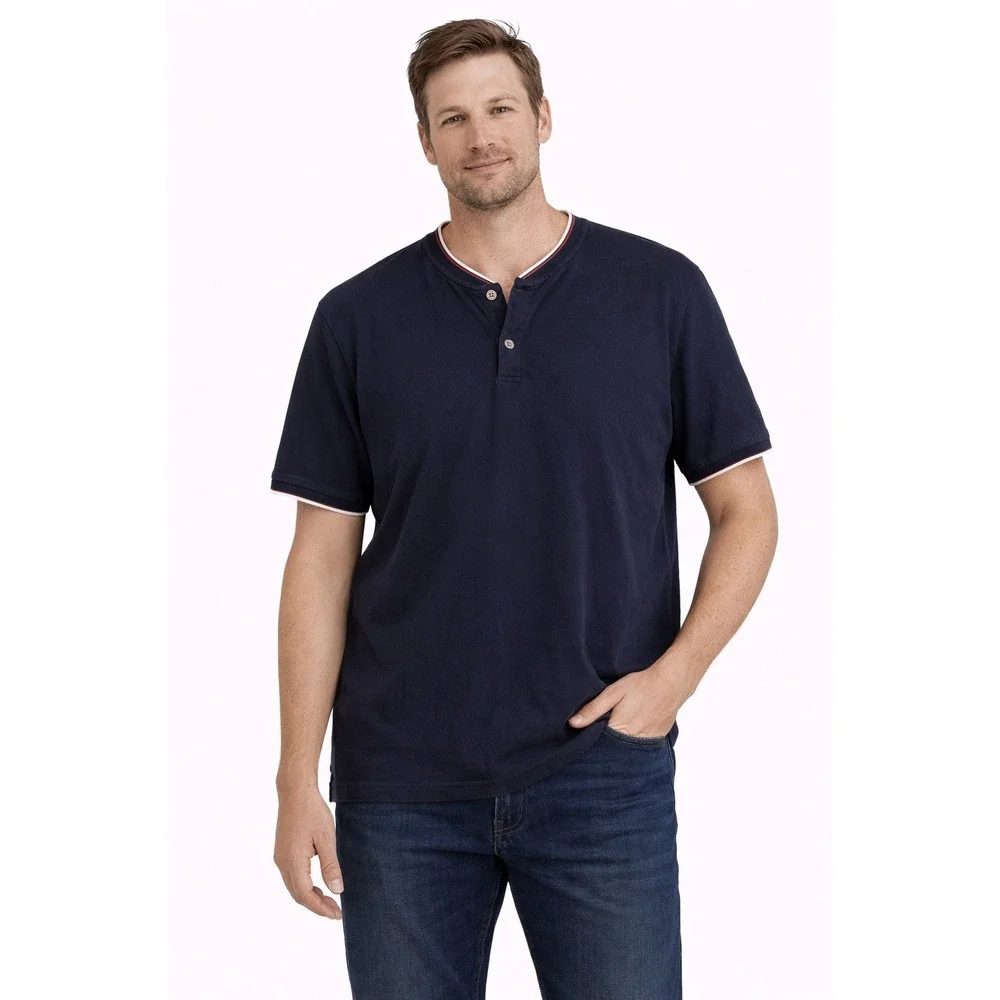 Banana Republic Henley Shirt Mens Small Navy Blue Short Sleeve Tipped Pique Polo
