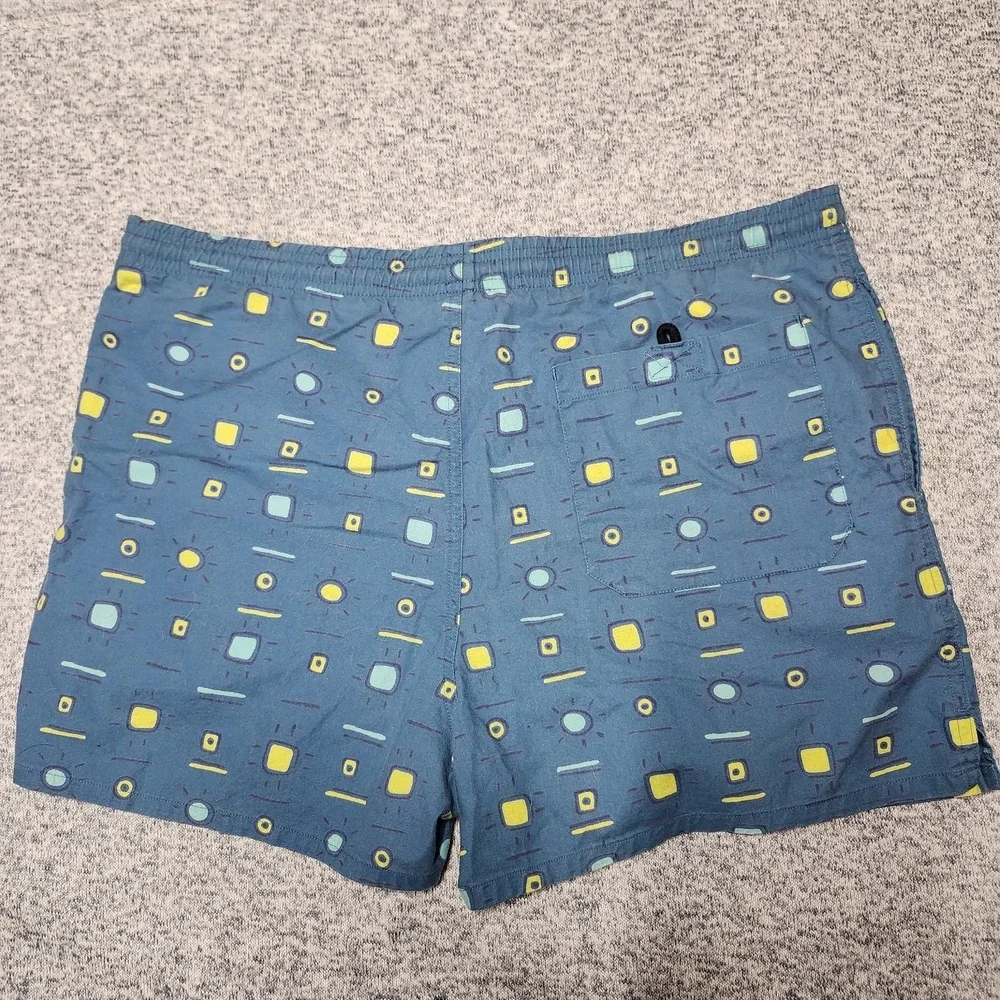 Vintage Mervyns Cheetah Swim Trunks Mens M Blue Geometric Print 90s Cotton