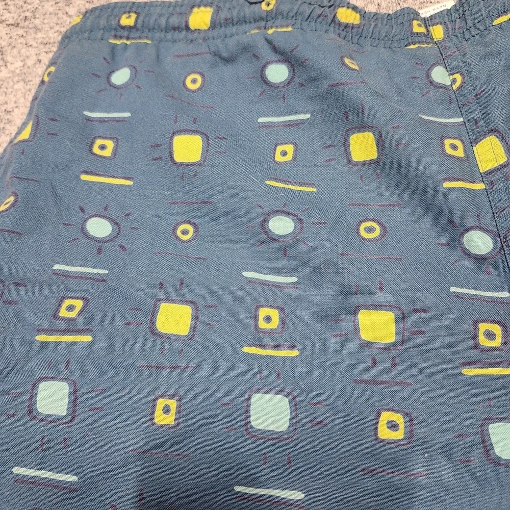 Vintage Mervyns Cheetah Swim Trunks Mens M Blue Geometric Print 90s Cotton