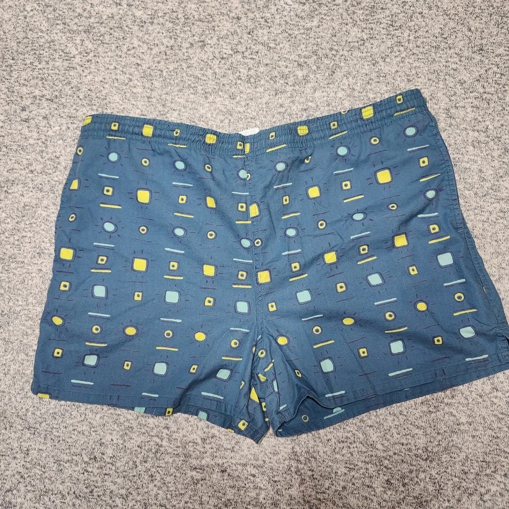 Vintage Mervyns Cheetah Swim Trunks Mens M Blue Geometric Print 90s Cotton