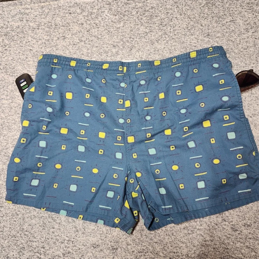 Vintage Mervyns Cheetah Swim Trunks Mens M Blue Geometric Print 90s Cotton