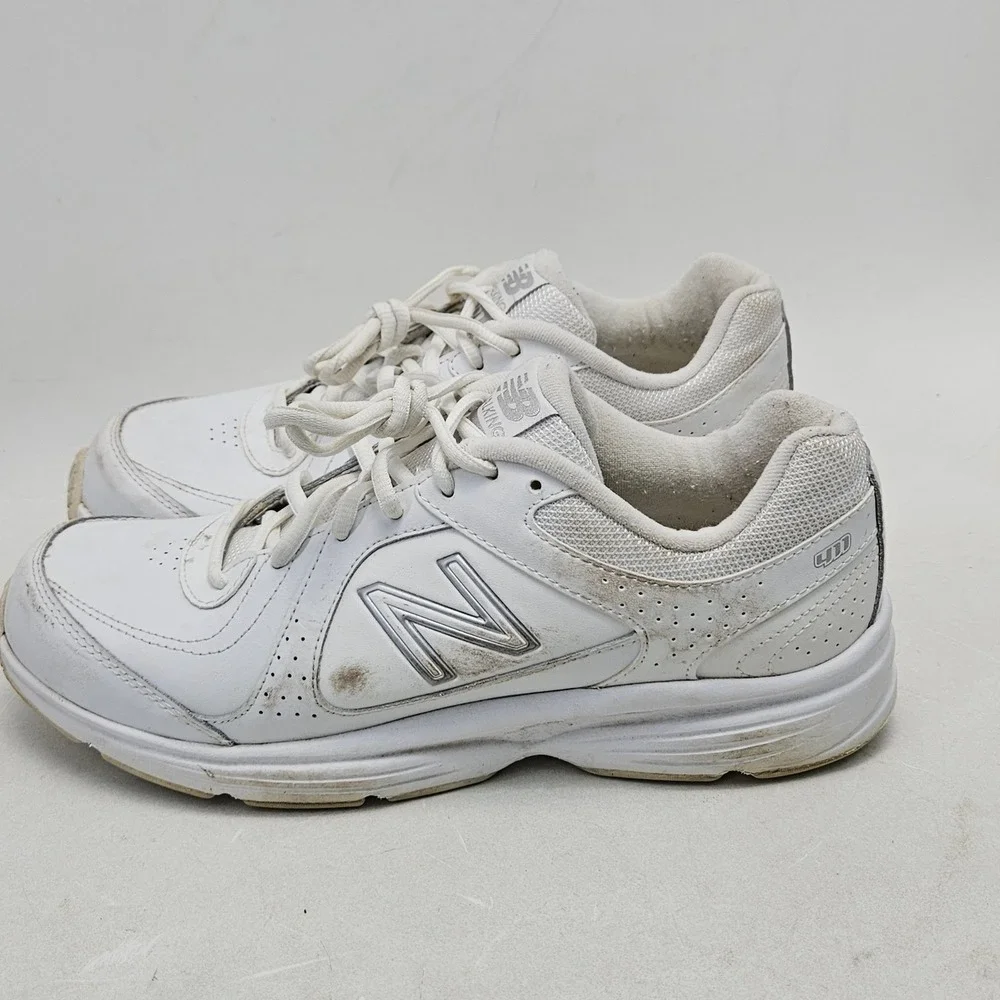 New Balance 411 Womens 9 W Mens 7.5D White Leather Walking Sneakers MW411WT