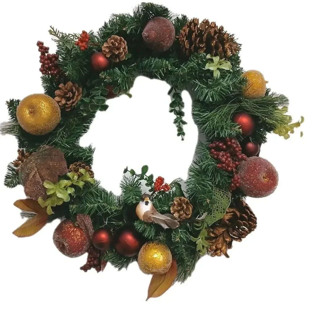 Partridge In Pear Tree Winter Door Wreath Realistic Holiday Crystal Fruit Apple