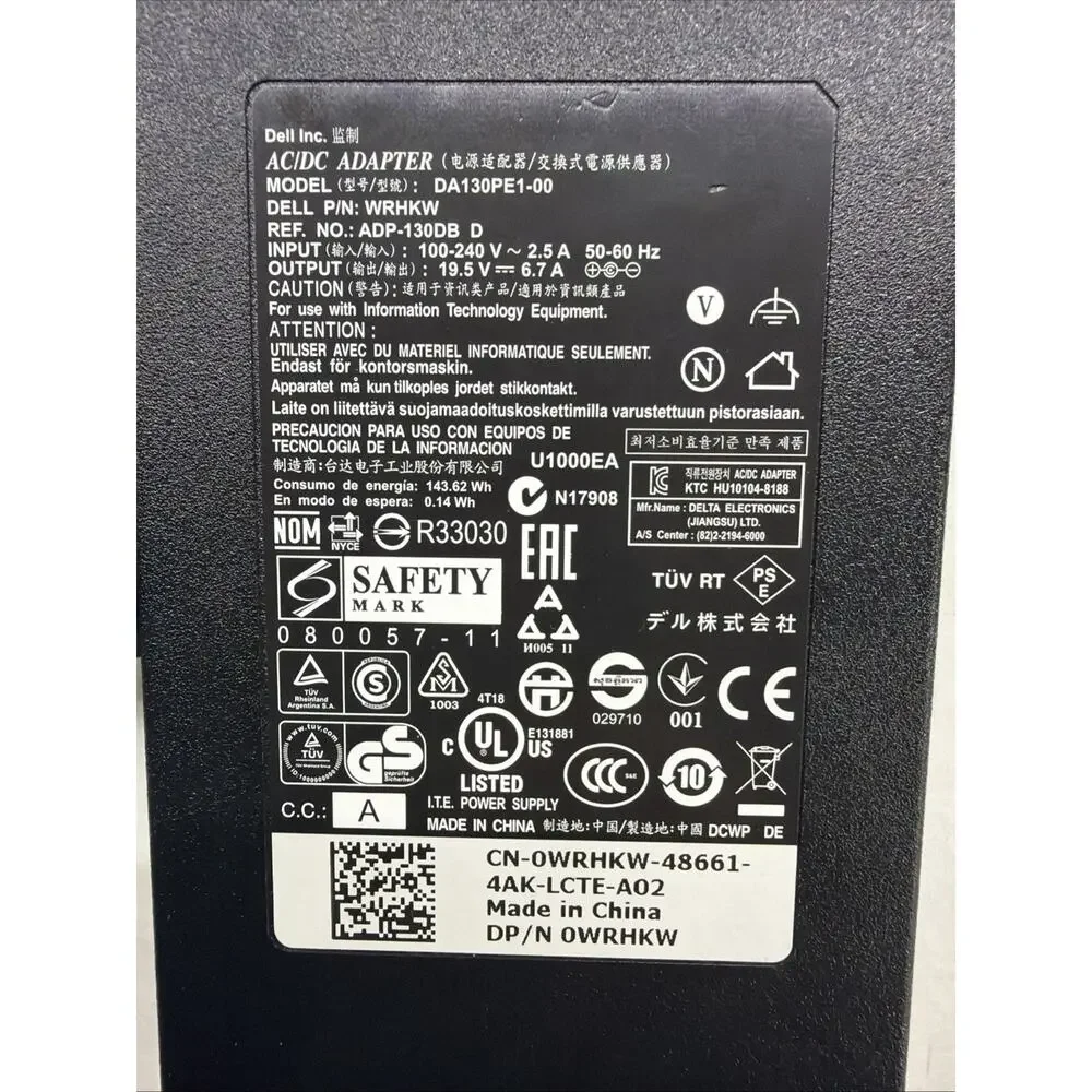 Genuine Dell 19.5V 6.7A 130W AC Adapter For PA-4E Family LA130PM121 DA130PE1-00