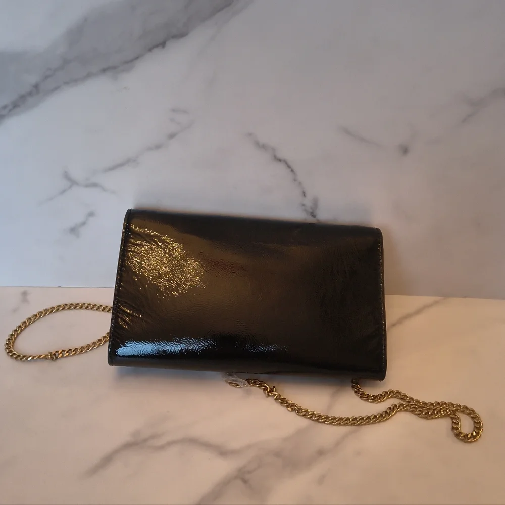 NWT Ted Baker London Kira Rose Purse Clutch Black patent leather