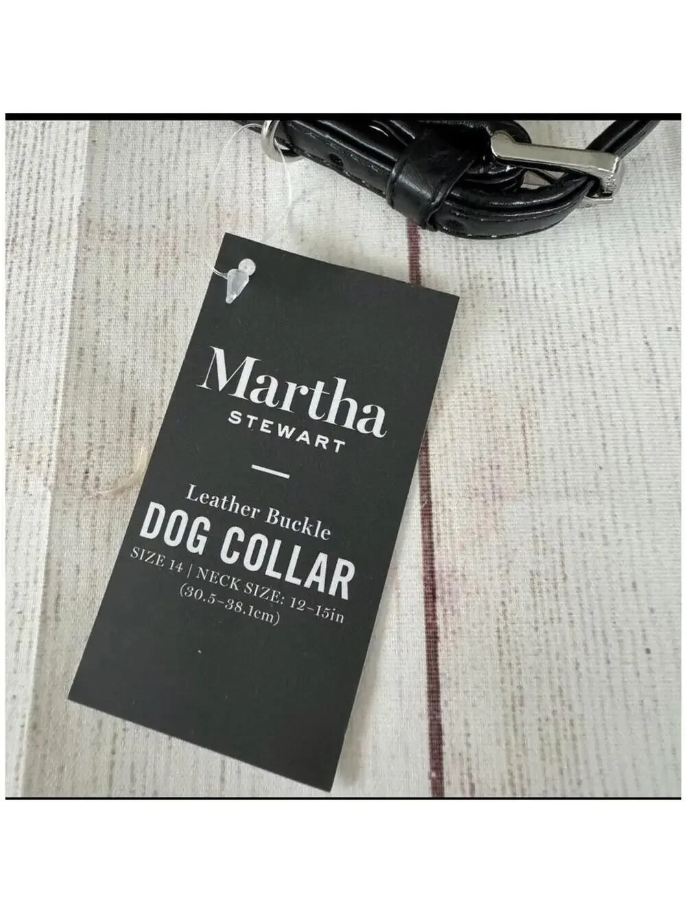 NWT Martha Stewart leather buckle Dog Collar, black, neck size 12-15”