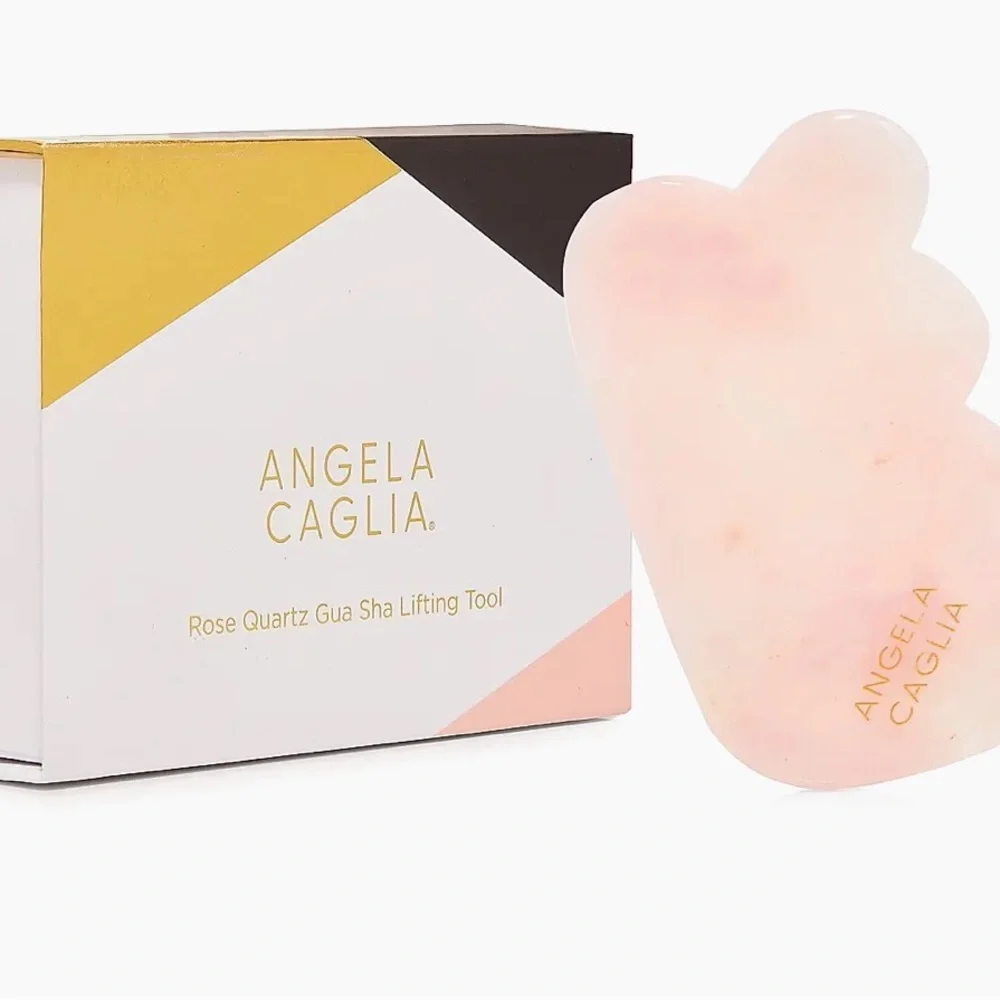Angela Caglia Rose Quartz Facial Roller with Gold Sculpting Tools and Gua Sha