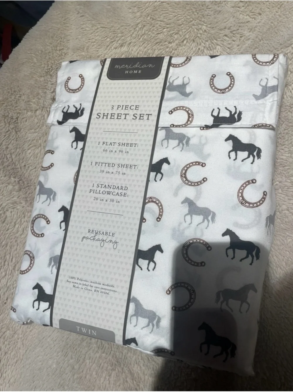NWT Western Themed Horse and Horseshoe Twin Sheet Set
