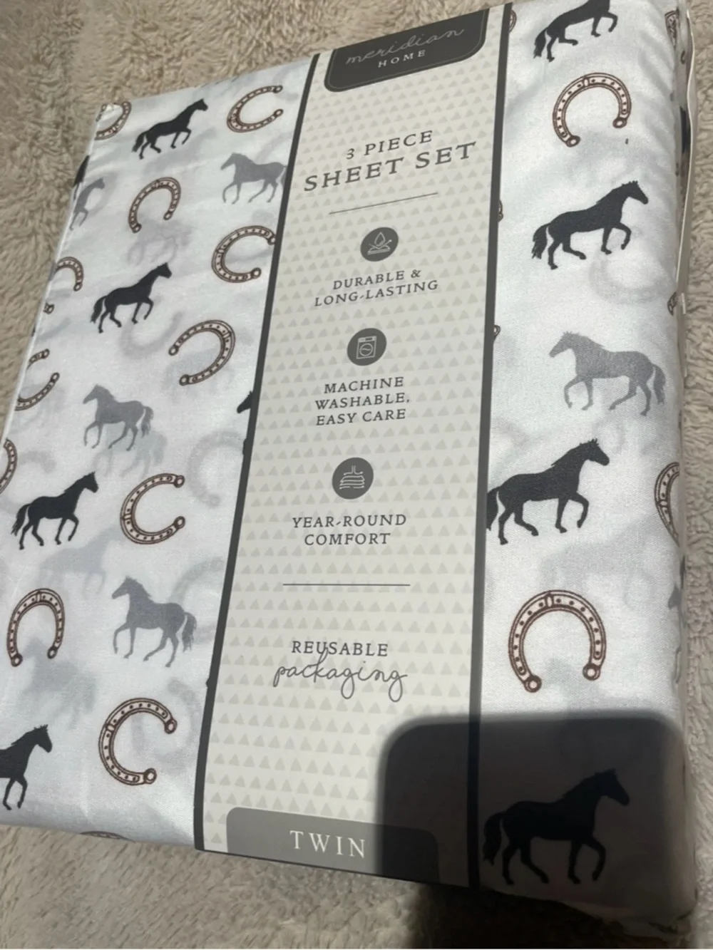 NWT Western Themed Horse and Horseshoe Twin Sheet Set