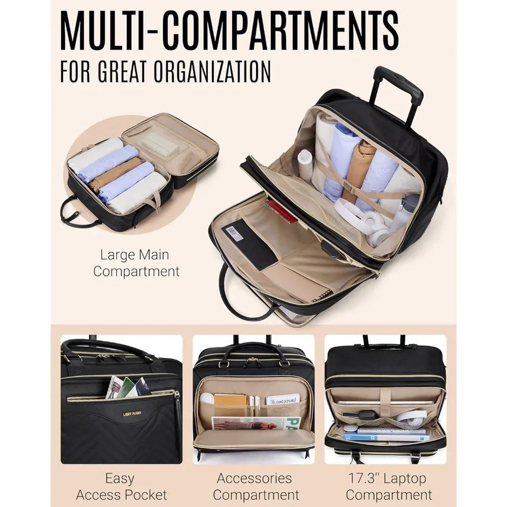 LIGHT FLIGHT Rolling Laptop Bag 17.3 inch Rolling Briefcase for Women