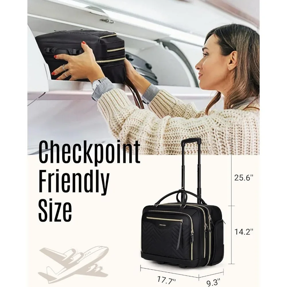 LIGHT FLIGHT Rolling Laptop Bag 17.3 inch Rolling Briefcase for Women