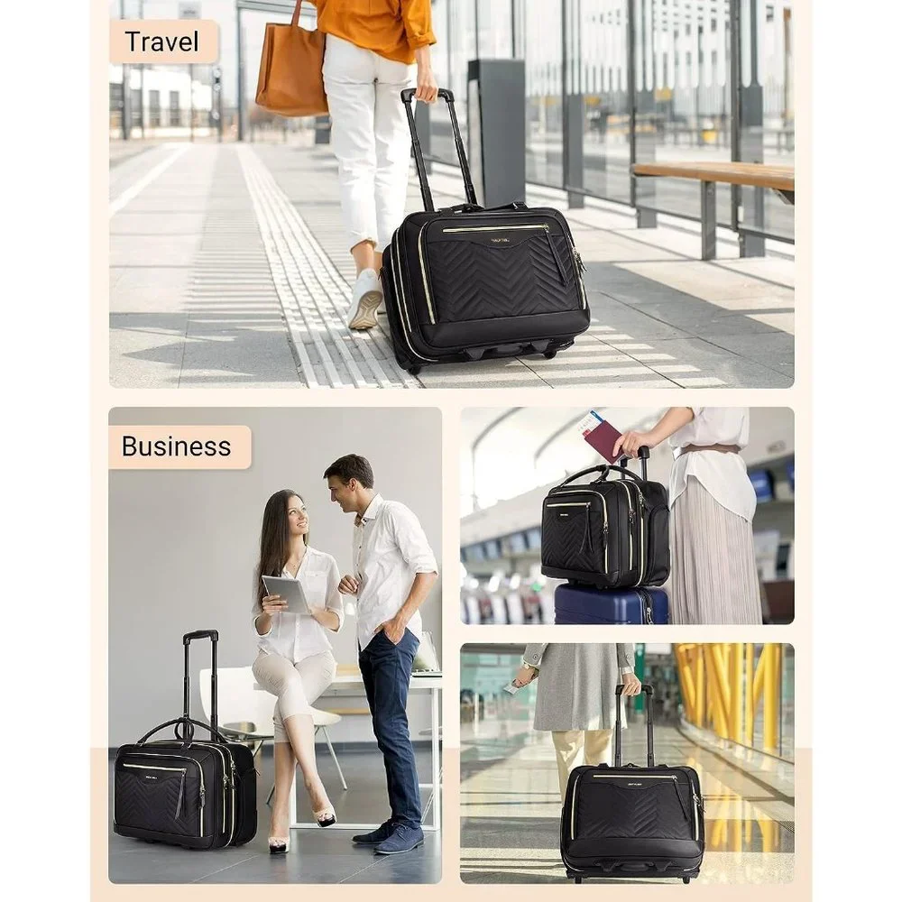 LIGHT FLIGHT Rolling Laptop Bag 17.3 inch Rolling Briefcase for Women