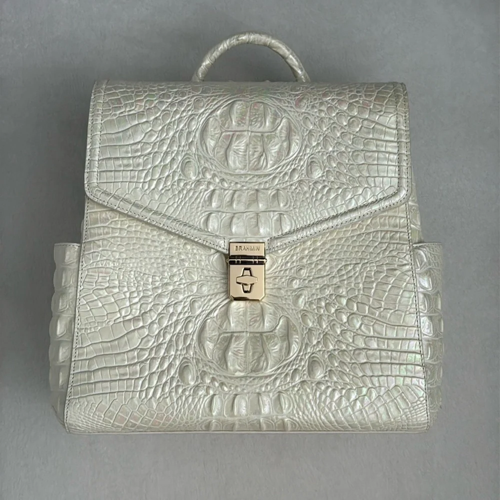 Brahmin | Liz Milk Melbourne Iridescent Croc Convertible Leather Backpack Purse