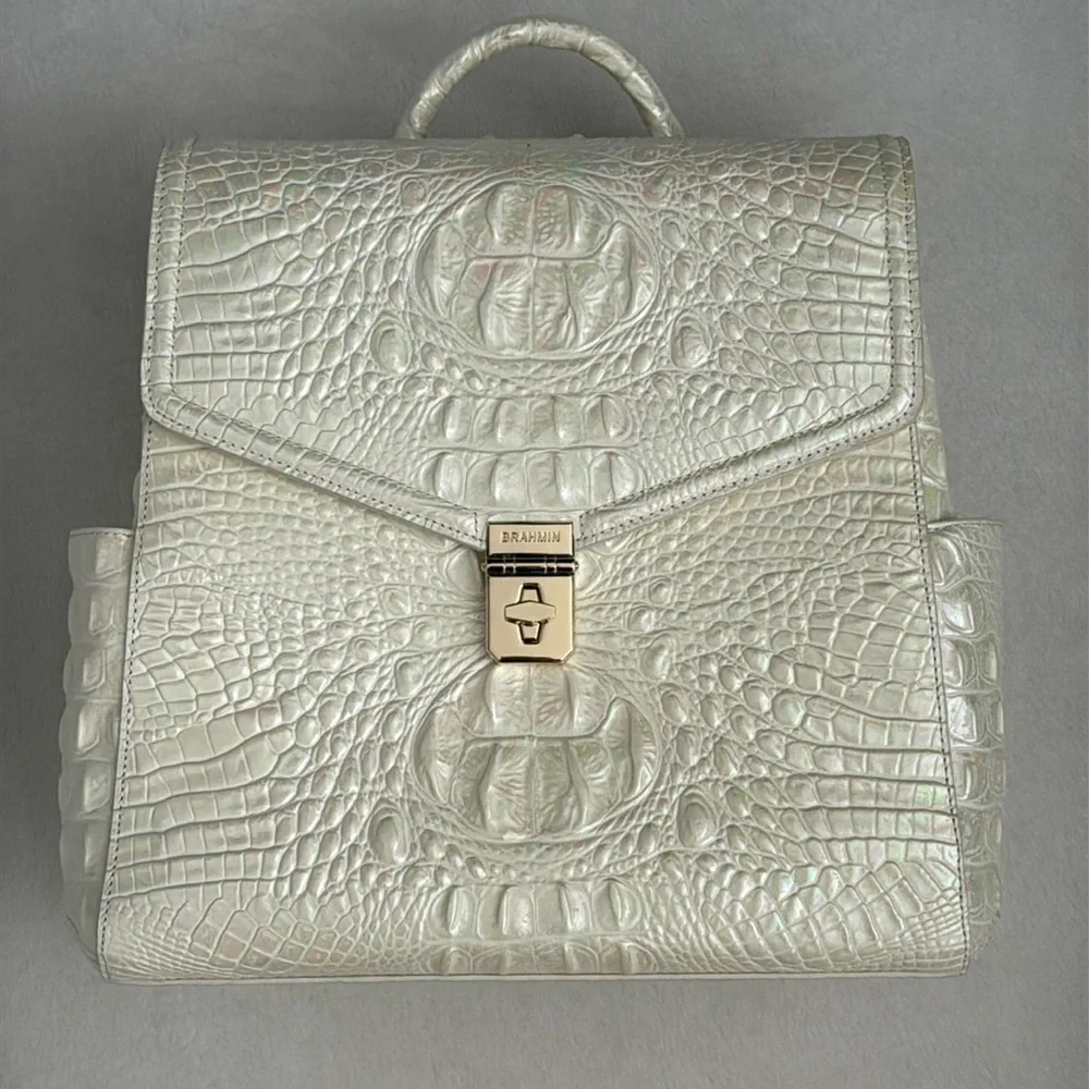 Brahmin | Liz Milk Melbourne Iridescent Croc Convertible Leather Backpack Purse