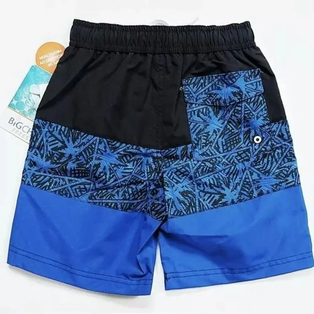 New Big Chill Boy's Palm Tree Print Color Block UPF 50 Board Beach Swim Shorts