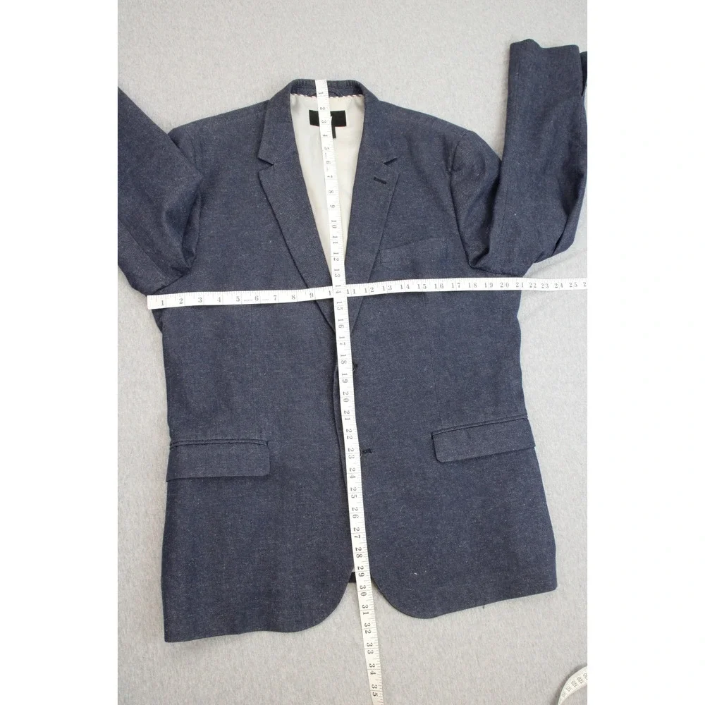 H&M Blazer Mens 42R Blue Cotton Linen Blend Single-Breasted 2-Buttons Lined