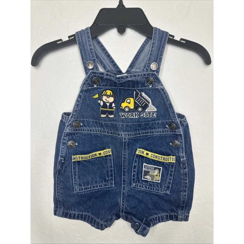 Vintage Baby 6-9months Shortalls Y2K Construction Little Bulldozer Work Site‎