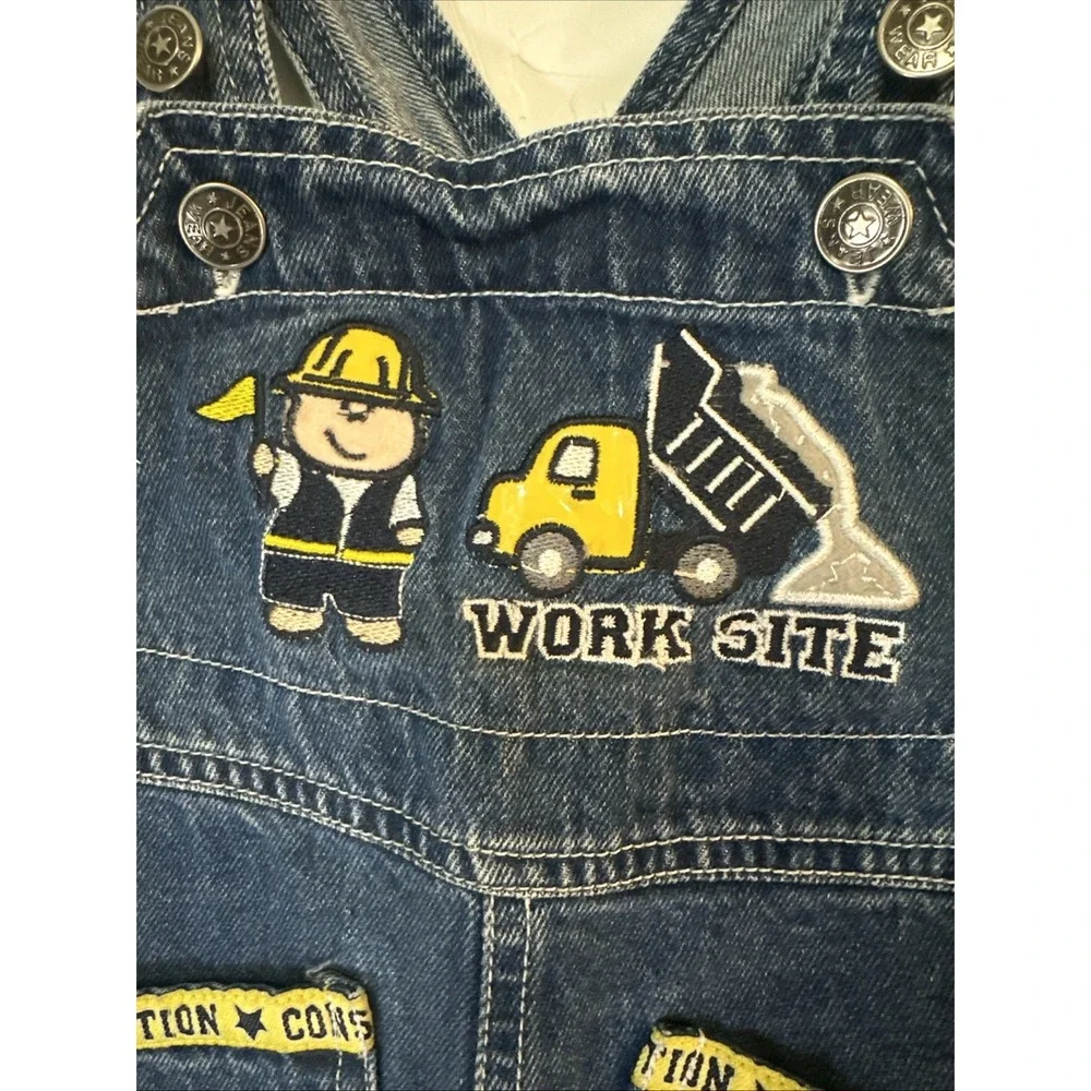 Vintage Baby 6-9months Shortalls Y2K Construction Little Bulldozer Work Site‎
