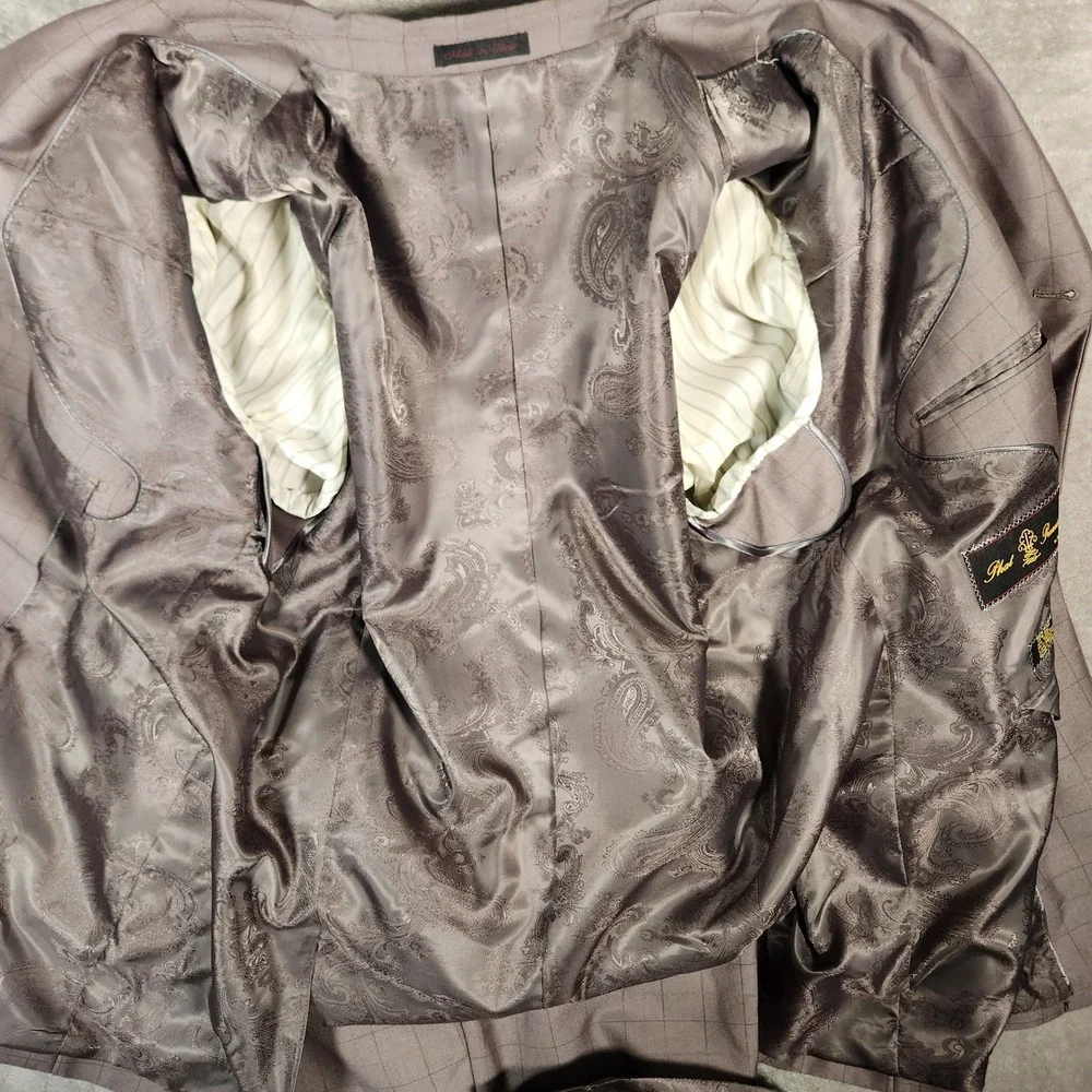 Phat Farm Premium Mens‎ 3 Piece Suit 52L Grey Plaid Polyester Rayon Business