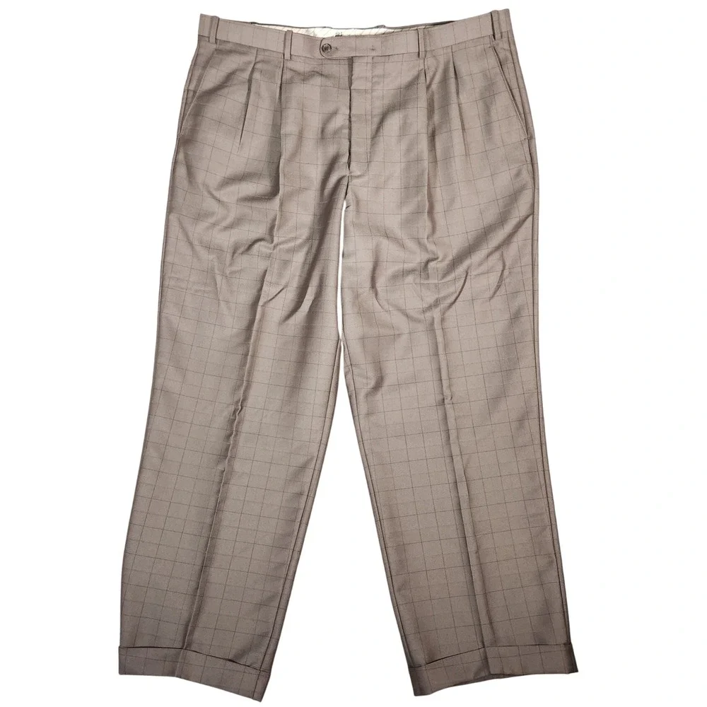 Phat Farm Premium Mens‎ 3 Piece Suit 52L Grey Plaid Polyester Rayon Business