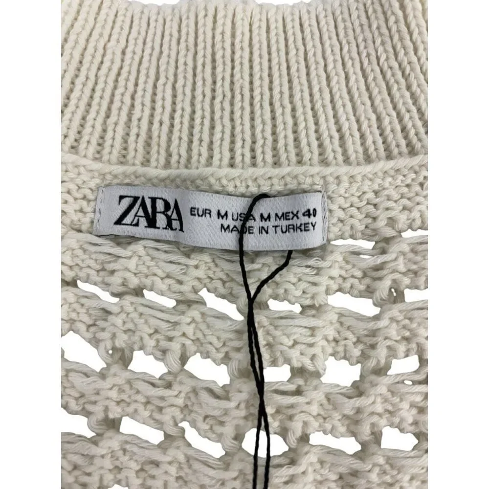 Zara Mens Cutwork Sweater Vest Size M Ivory Open Knit Crochet 1023/300 NWT