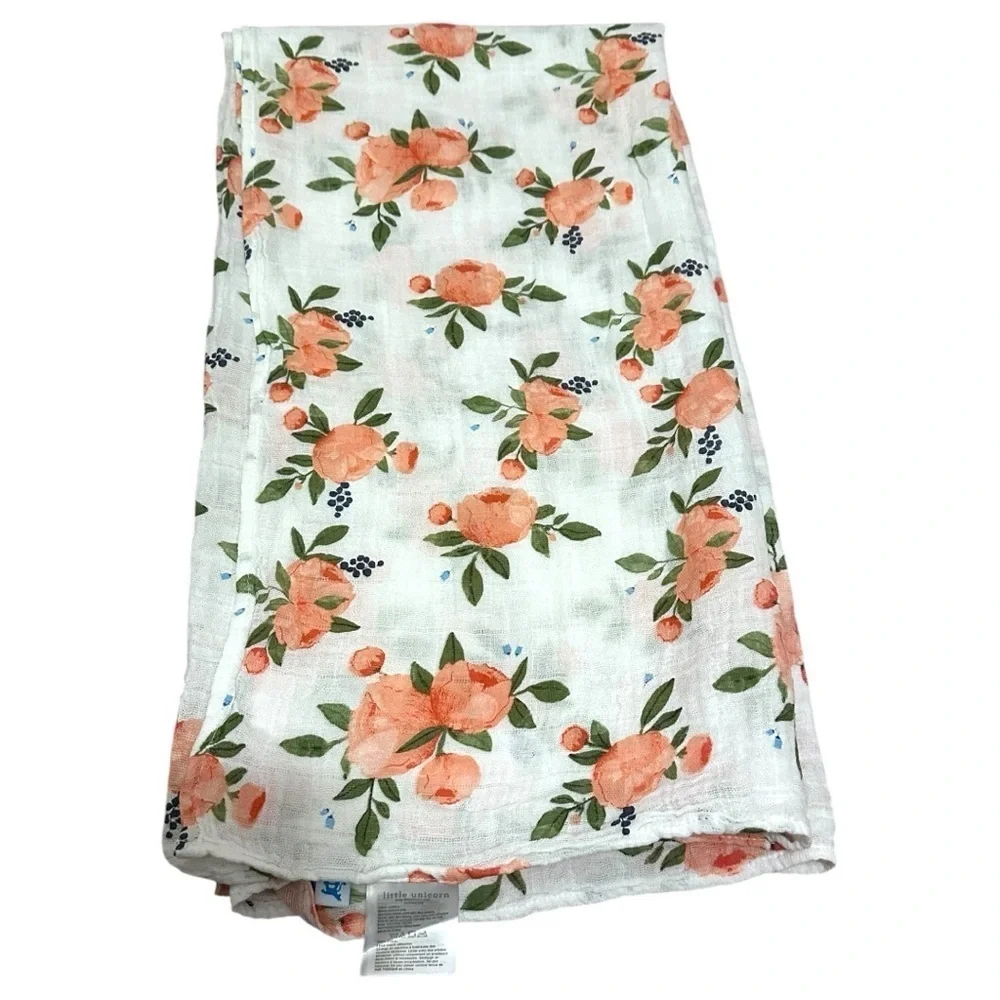 Little Unicorn Watercolor Roses Cotton Muslin Gift Set Swaddle Bibs Burp Cloth