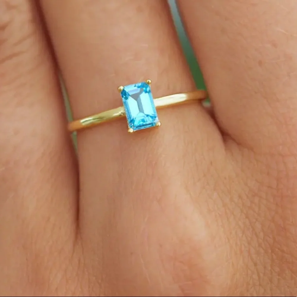 Savvy Cie Aquamarine Baguette Ring
