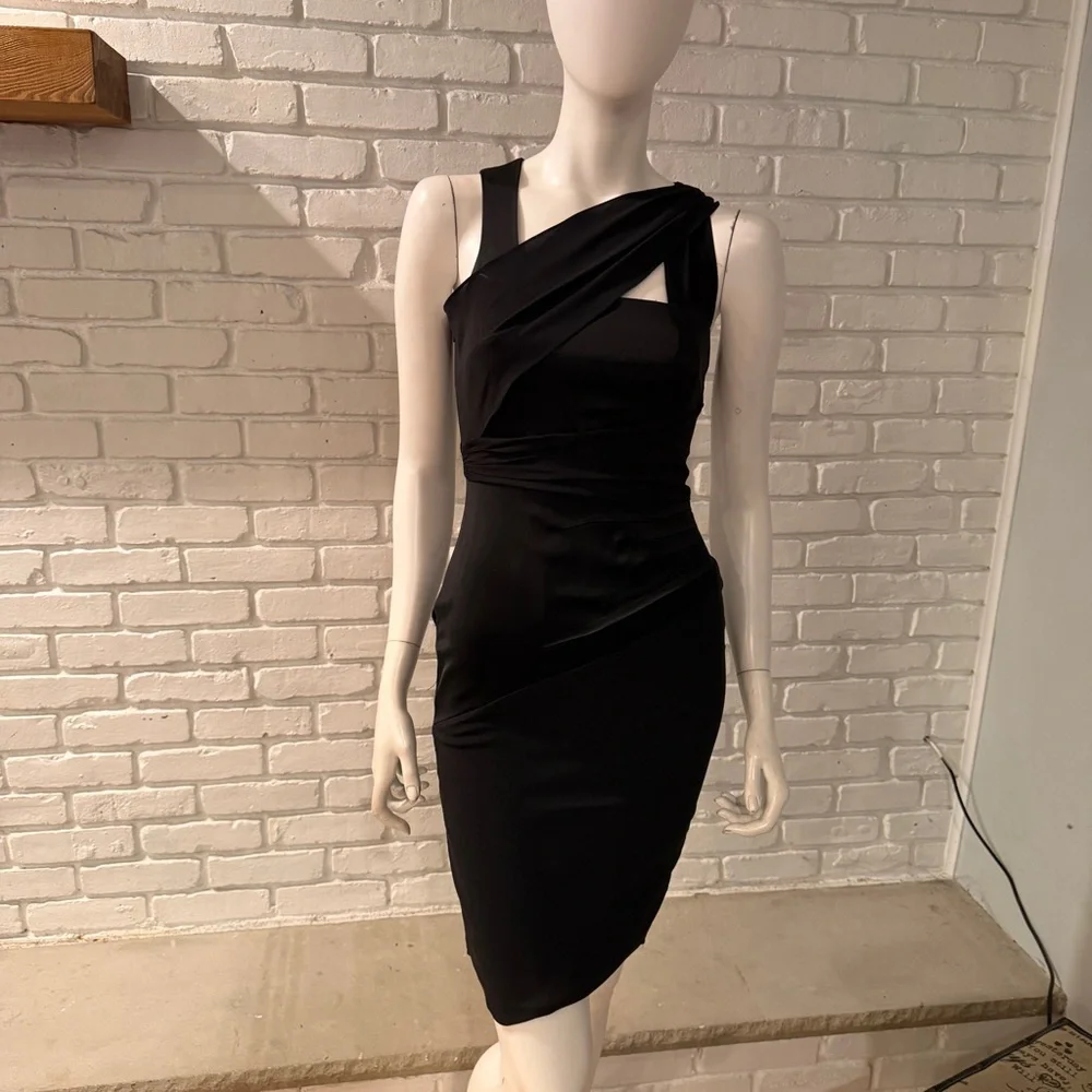 REISS Black Asymmetrical One Shoulder Cocktail Size 4 NWT Bodycon Luxe Evening
