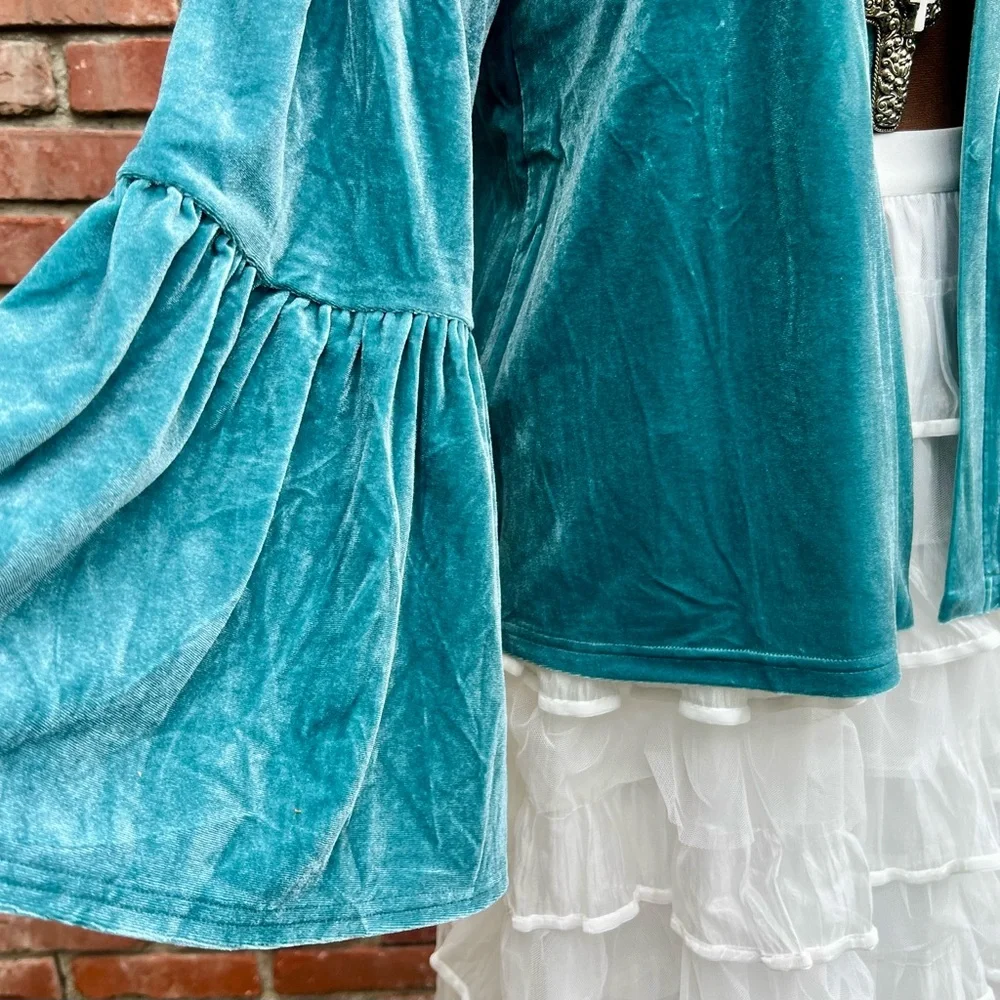 Embroidered Velvet Bell Sleeve Boho Kimono Cardigan