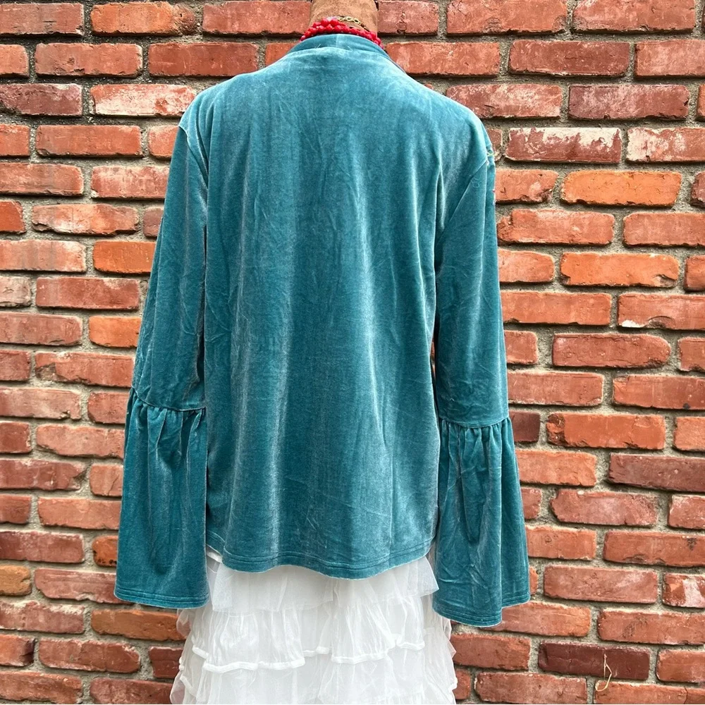 Embroidered Velvet Bell Sleeve Boho Kimono Cardigan
