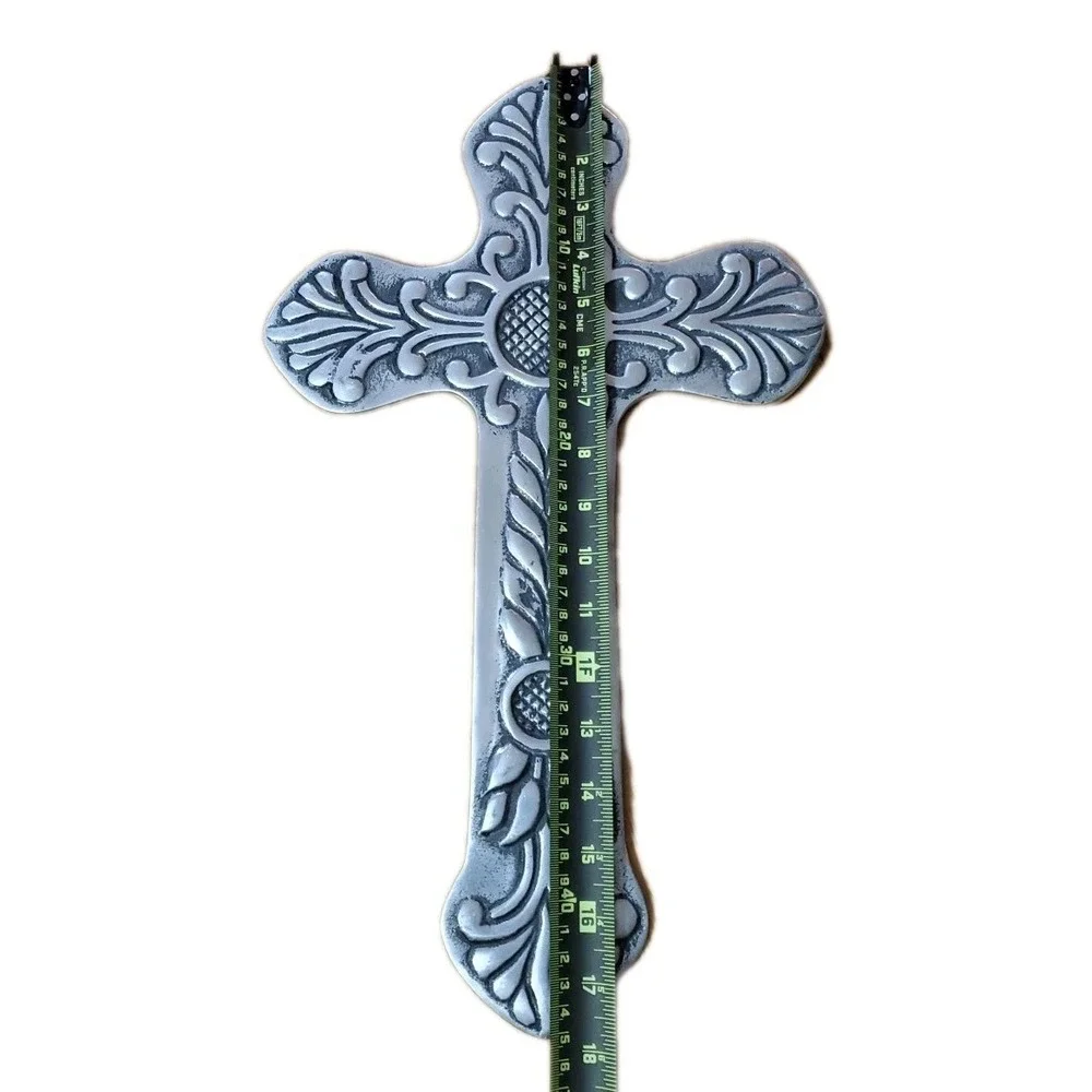Metal Wall Hanging Cross Crucifix Religious Ornate 17.5 in
