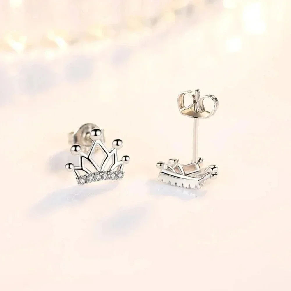925 Sterling Silver Minimalist Crown Stud Earrings