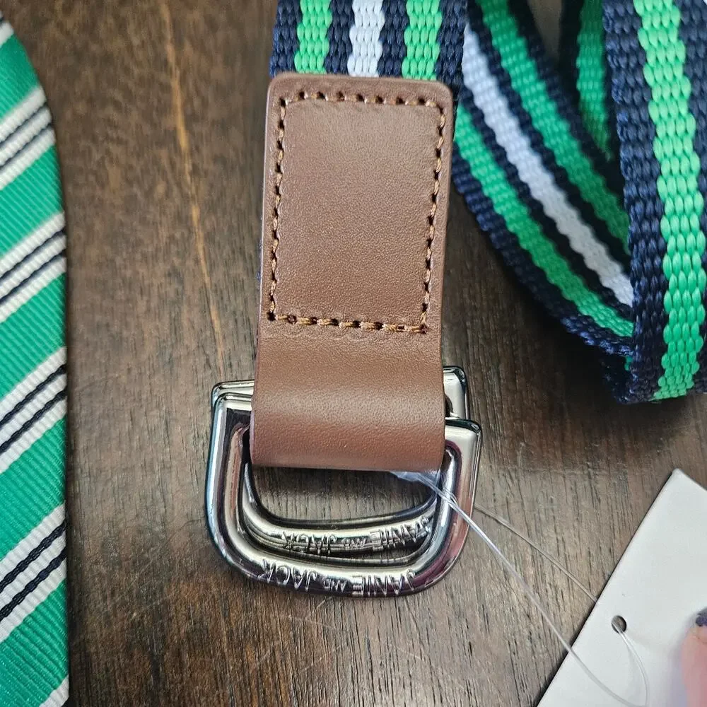 Janie and Jack Tie & Belt‎ Set Boys Size Up to 3 Green Navy Stripe NEW Preppy
