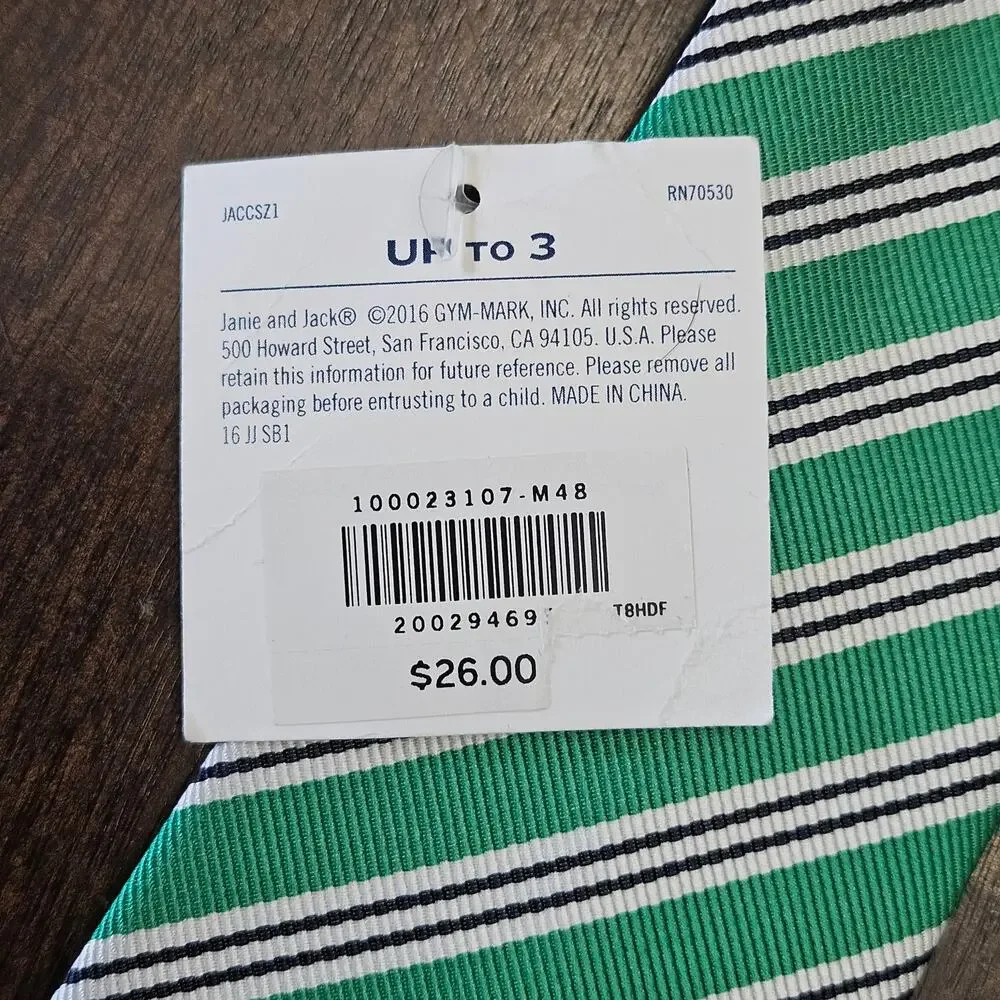 Janie and Jack Tie & Belt‎ Set Boys Size Up to 3 Green Navy Stripe NEW Preppy