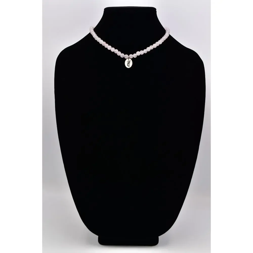 Vintage 925 PTI Rose Quartz Beaded Necklace Spiritual Symbol Pendant 1990s BinAU