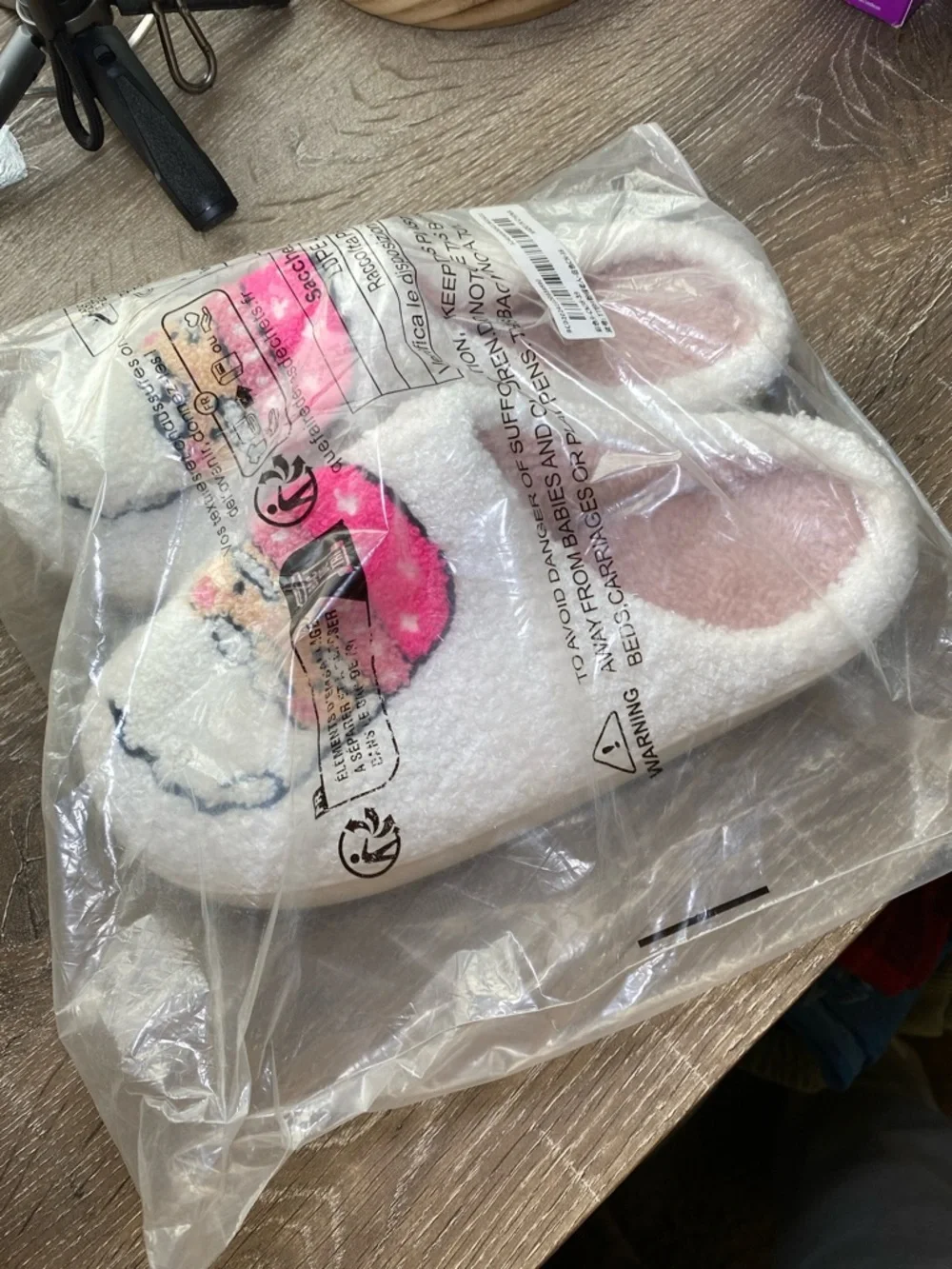 NEW White Santa Slippers with Pink Hat Accent