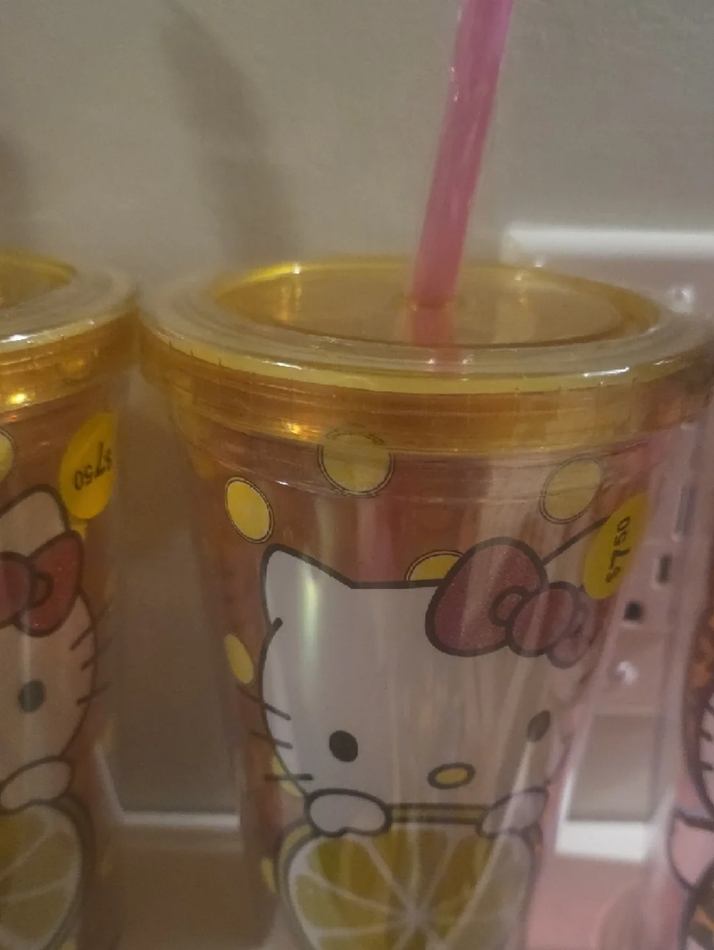 Hello Kitty Pink & Yellow Double Wall Party Tumblers with Straws