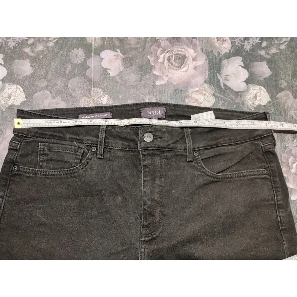 NYDJ Marilyn Straight Jeans Mid Rise Slim Fit Black Denim Womens Plus Size 14