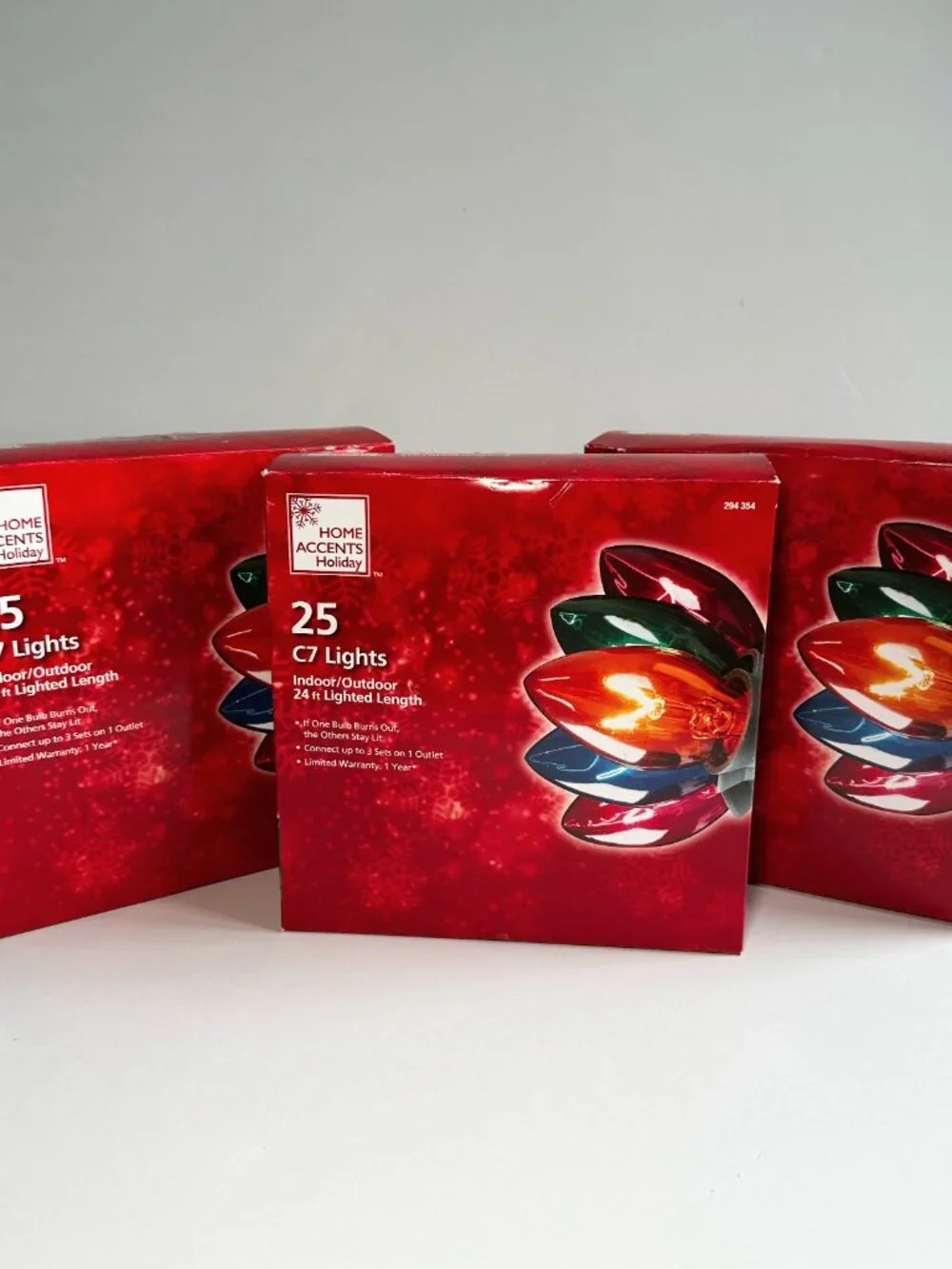 Home Accents Holiday Christmas Lights 25 Count C7 Strand Set 24ft Set of 3, NEW