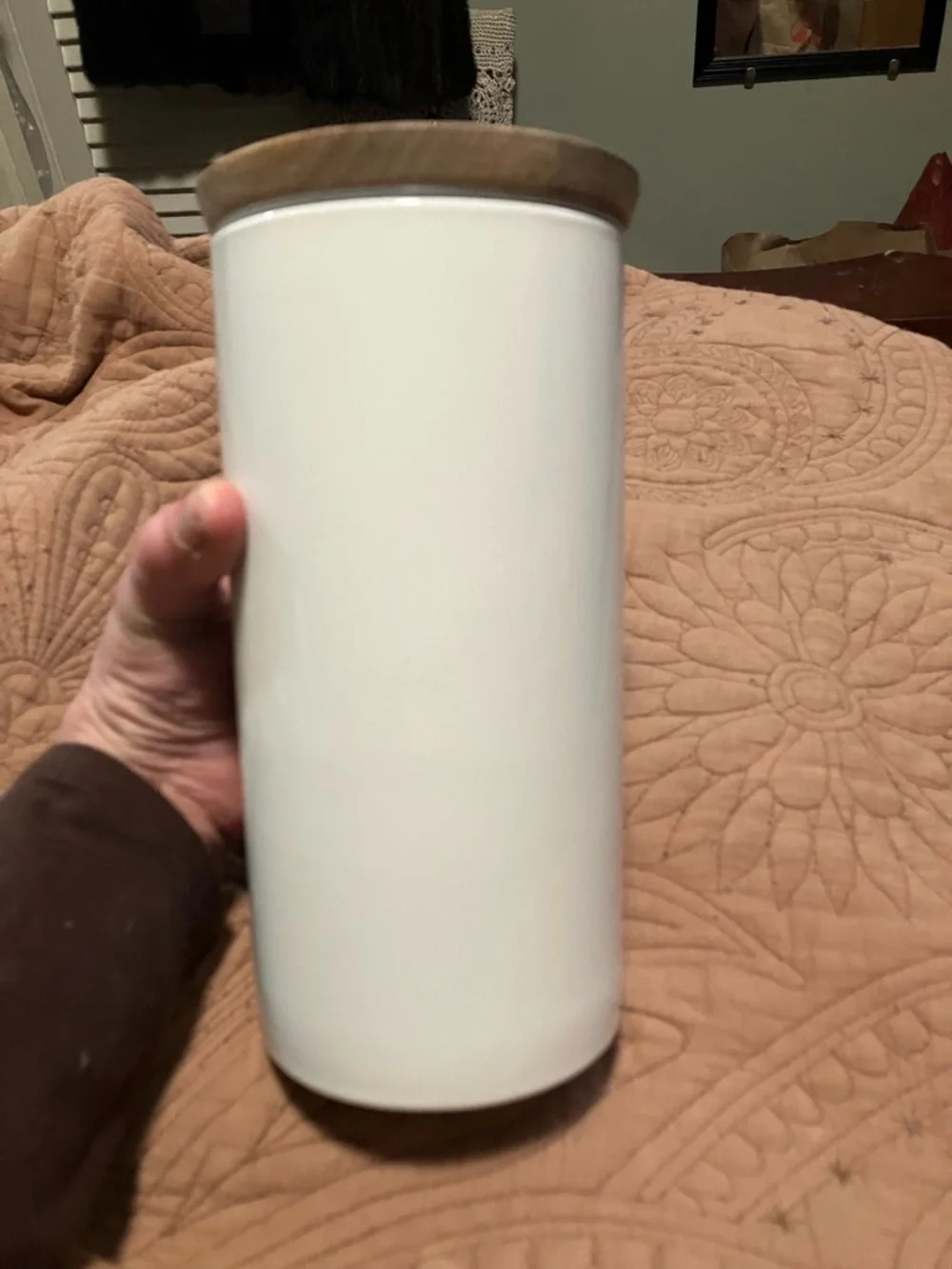 NWT IKEA Dropper White Ceramic Canister with Wooden Lid