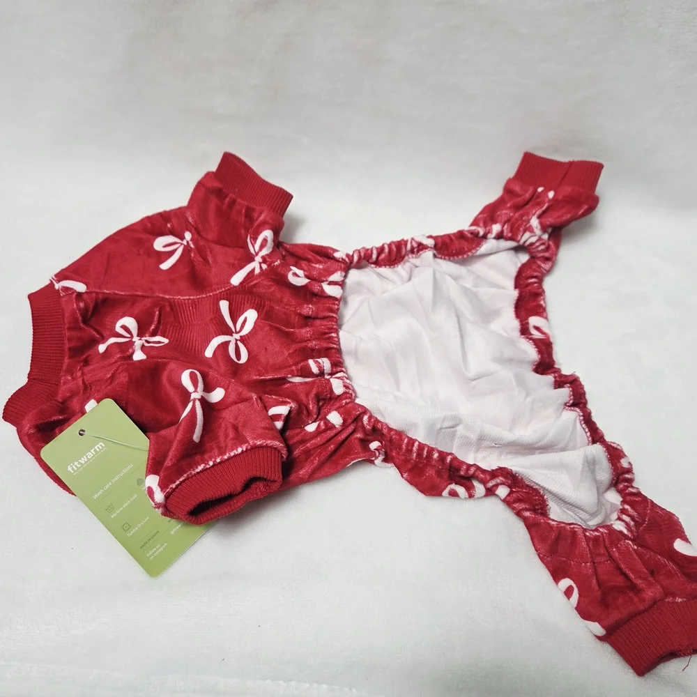 Fitwarm Red Dog Pajamas with White Bows Size M