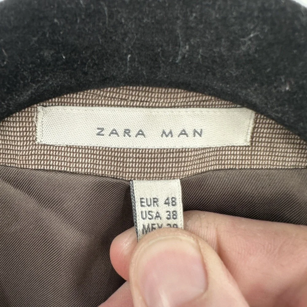 Zara Man Blazer Mens 38 Brown Cotton Linen Blend Two Button Suit Jacket Portugal