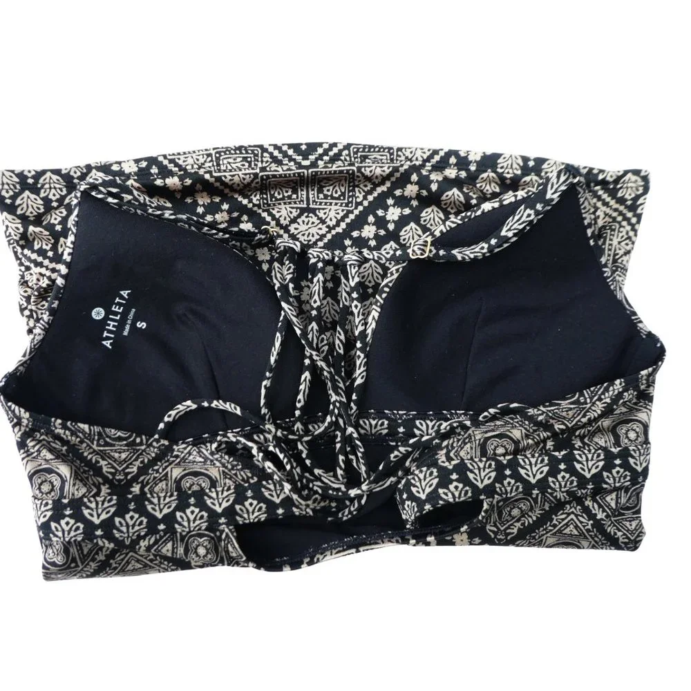 Athleta Swim Top Tankini Molded Cups Strappy Black Tan Mosaic Adj Straps S