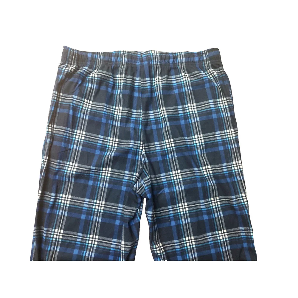Nautica Blue & White Plaid Drawstring Pajama Pants Mens Fleece Lounge Sleepwear