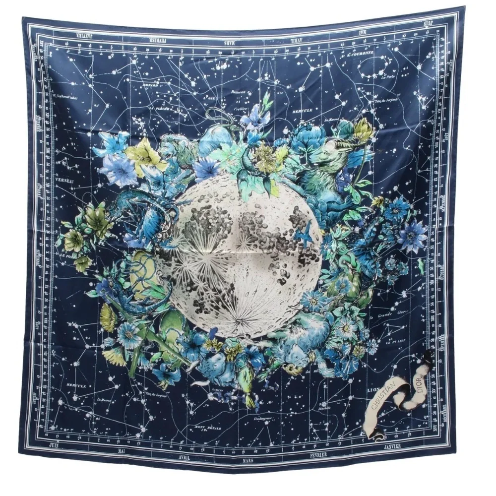 Dior navy blue zodiac scarf 90x90 NWOT