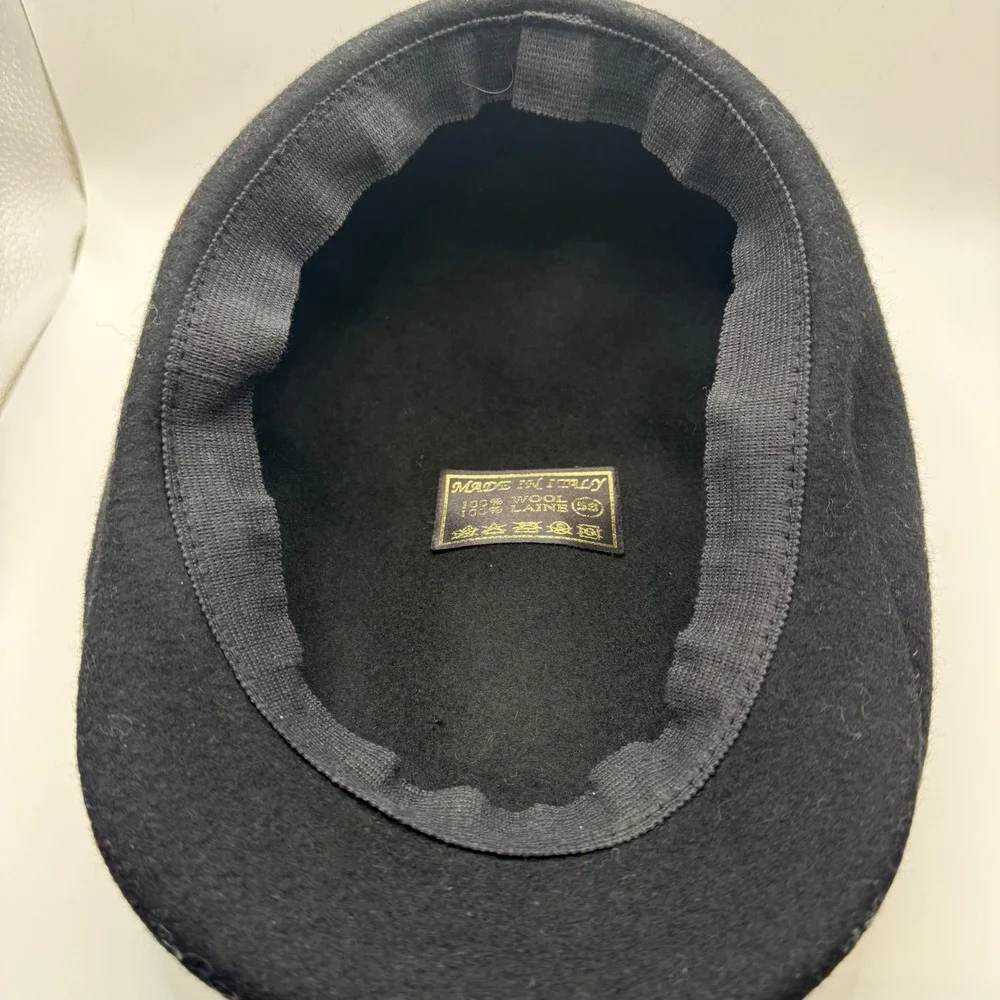 Made in Italy Mens 100% Wool Flat Cap Black Ivy Newsboy Hat Size 58 Large