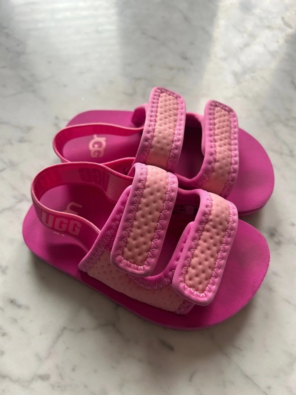 UGG Kids Bright Pink Double-Strap Hook-and-Loop Sandals