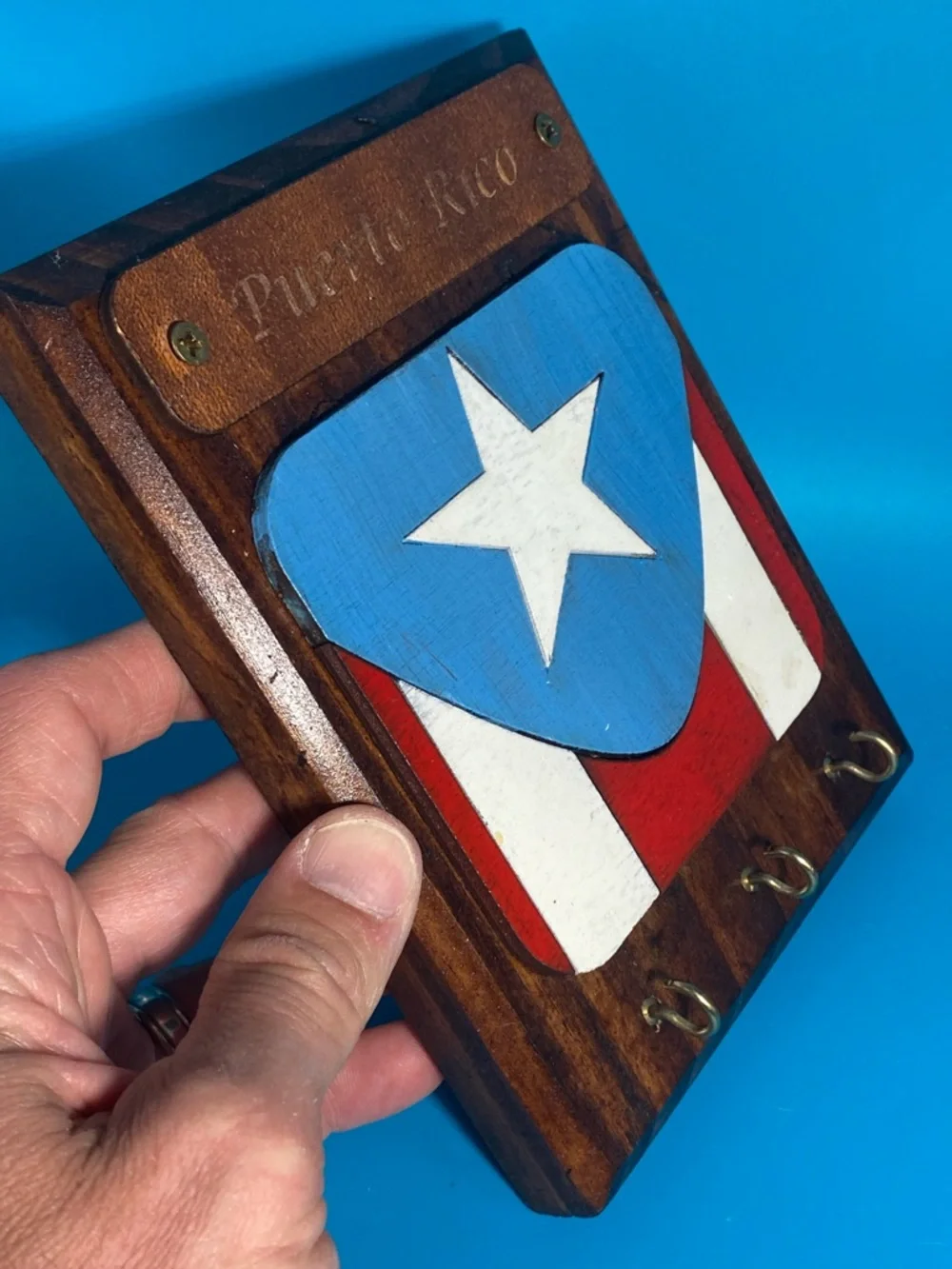 Vintage Handmade Wooden Puerto Rico Flag Key Holder
