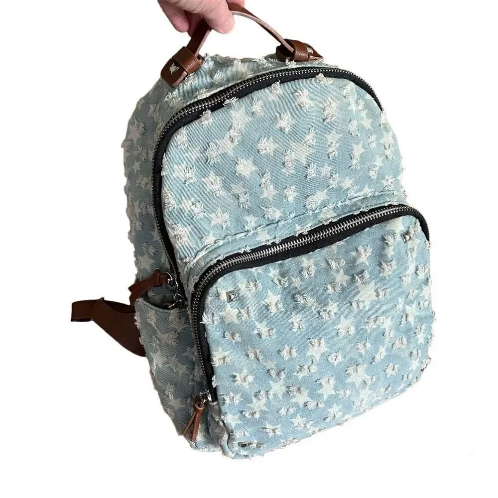 Distressed Denim Stars Backpack MMS Design Studios