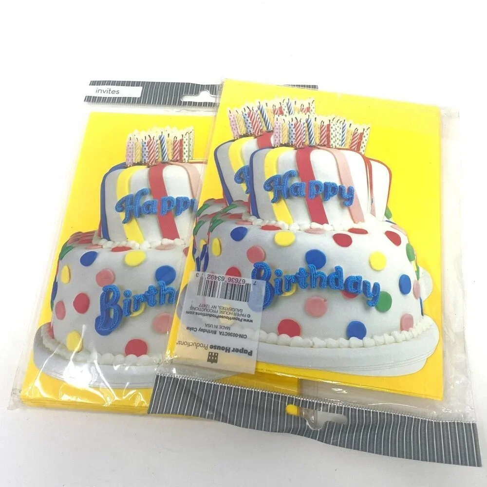 Paper House 2 Pack Happy Birthday Cake Party Invitations With Envelopes